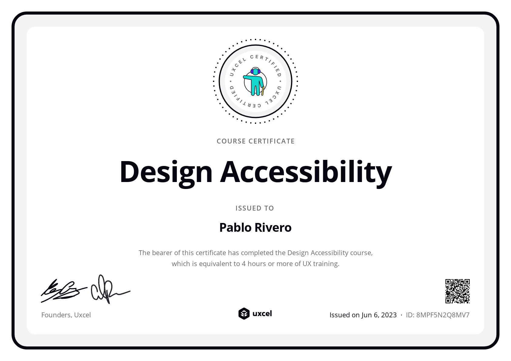 Pablo Rivero's certificate